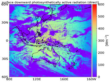 surface downward photosvnthetically active radiation (direct )